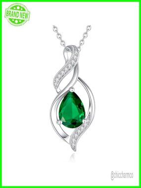 Created Emerald Teardrop Pendant Necklace 925 Sterling Silver Women Gift